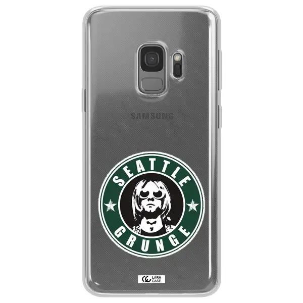 a logo with a man wearing sunglasses Samsung S9 Clear TPU Case