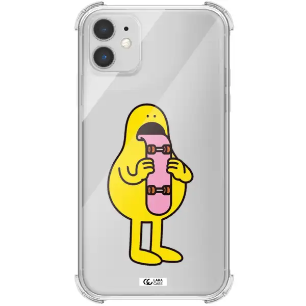 a cartoon character holding a skateboard Apple iPhone 11 Clear PC Case