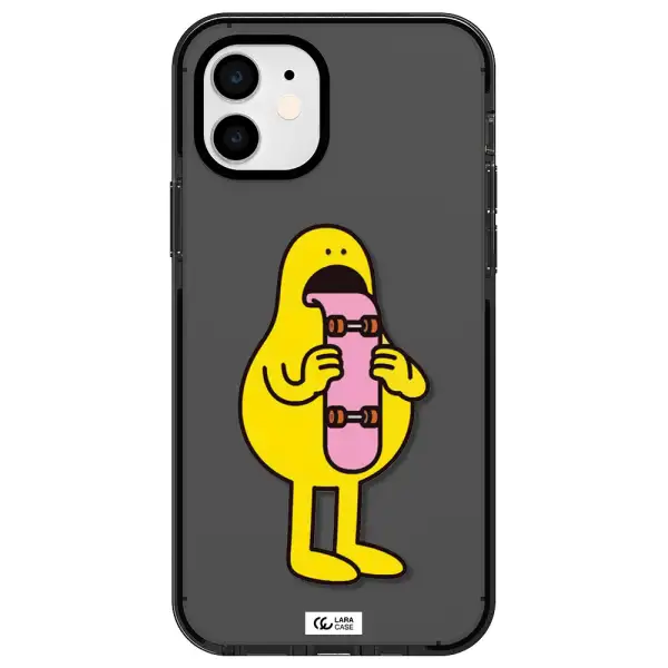 a cartoon character holding a skateboard Apple iPhone 11 impact Smoke Black Case