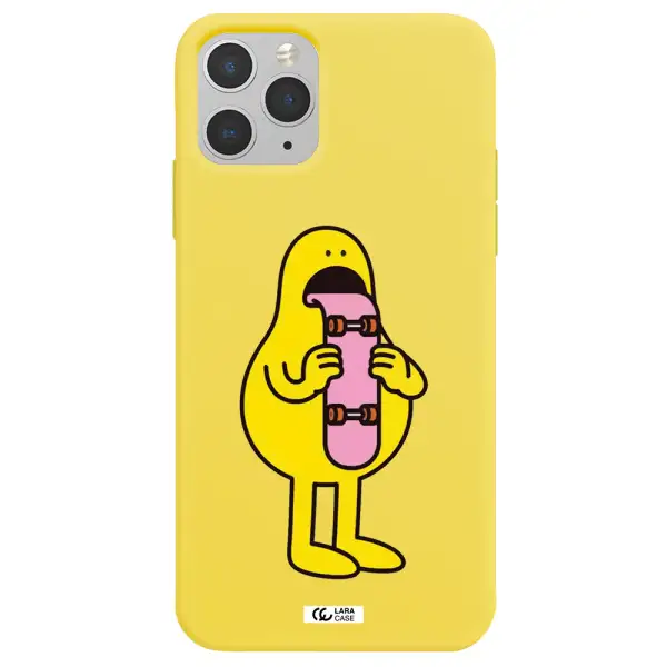 a cartoon character holding a skateboard Apple iPhone 11 pro max Silicone canary yellow Case
