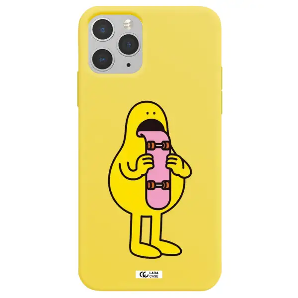 a cartoon character holding a skateboard Apple iPhone 11 pro Silicone canary yellow Case