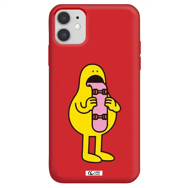 a cartoon character holding a skateboard Apple iPhone 11 Silicone Imperial Red Case