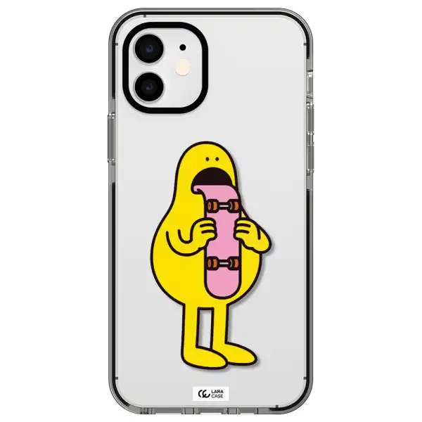 a cartoon character holding a skateboard Apple iPhone 12 impact black border Case