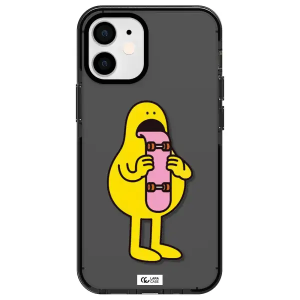 a cartoon character holding a skateboard Apple iPhone 12 mini impact Smoke Black Case