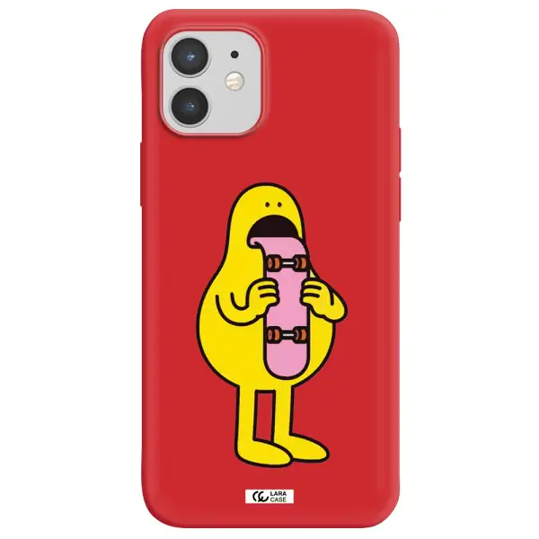 a cartoon character holding a skateboard Apple iPhone 12 mini Silicone Imperial Red Case