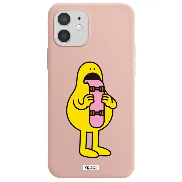 a cartoon character holding a skateboard Apple iPhone 12 mini Silicone pastel pink Case
