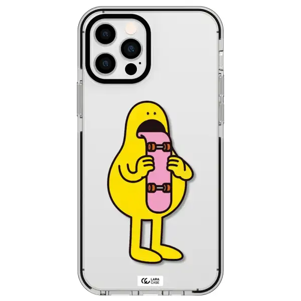 a cartoon character holding a skateboard Apple iPhone 12 pro impact black border Case