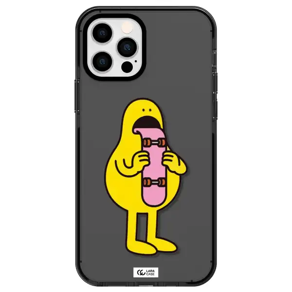 a cartoon character holding a skateboard Apple iPhone 12 pro impact Smoke Black Case