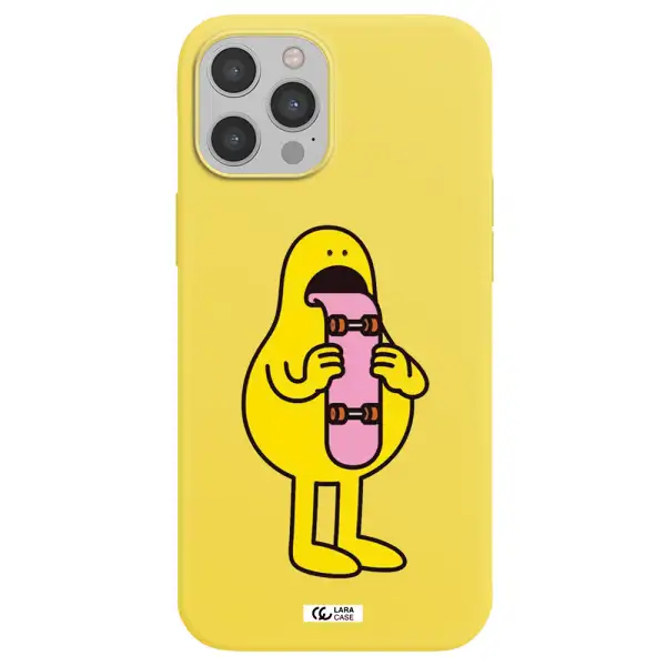 a cartoon character holding a skateboard Apple iPhone 12 pro Silicone canary yellow Case