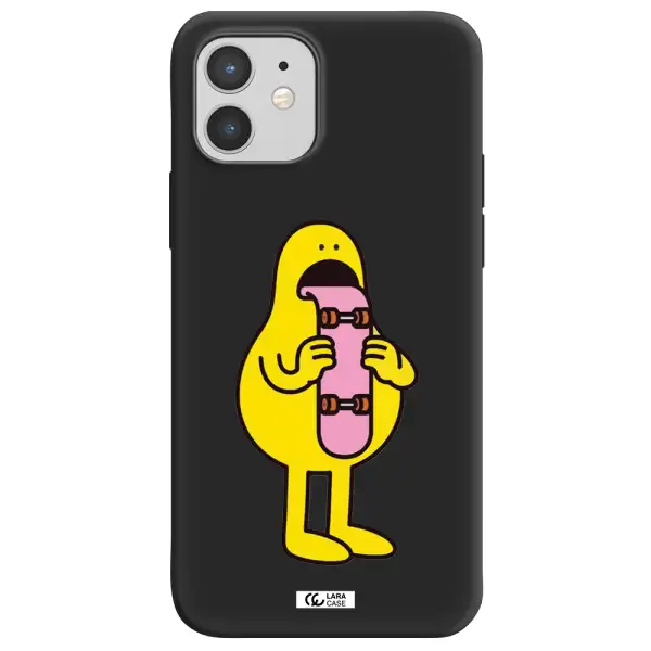 a cartoon character holding a skateboard Apple iPhone 12 Silicone black Case