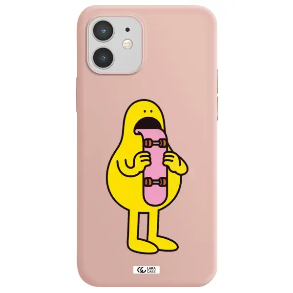a cartoon character holding a skateboard Apple iPhone 12 Silicone pastel pink Case
