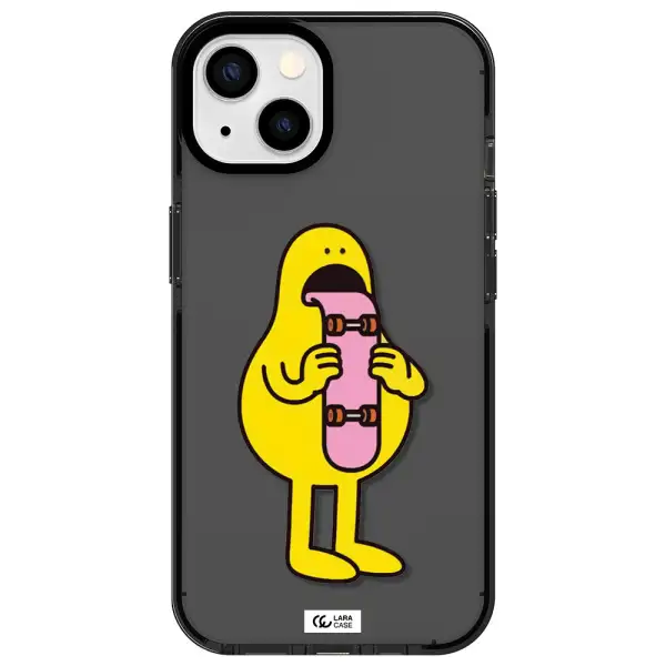 a cartoon character holding a skateboard Apple iPhone 13 impact Smoke Black Case