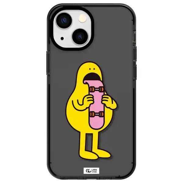 a cartoon character holding a skateboard Apple iPhone 13 mini impact Smoke Black Case