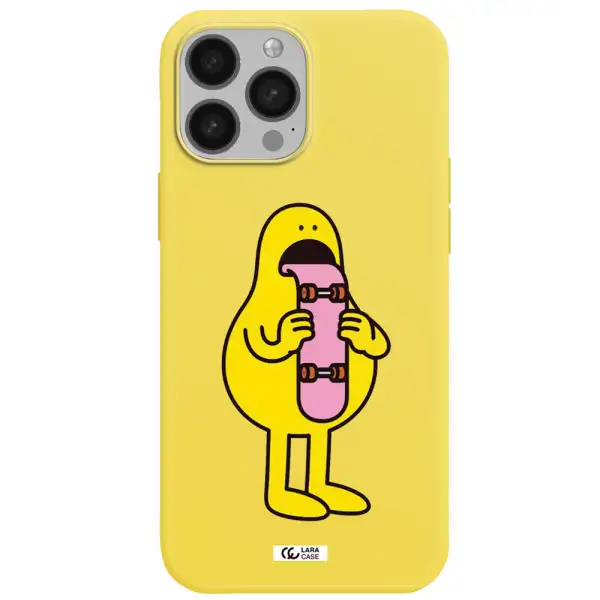 a cartoon character holding a skateboard Apple iPhone 13 Pro Silicone canary yellow Case