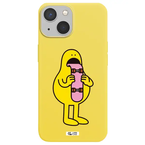 a cartoon character holding a skateboard Apple iPhone 13 Silicone canary yellow Case