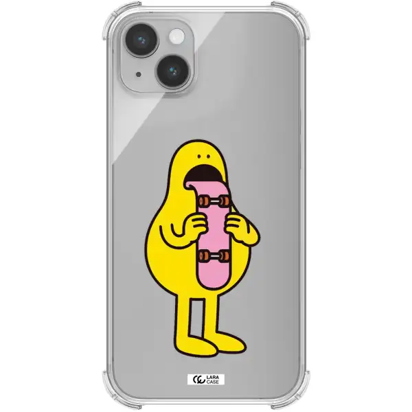 a cartoon character holding a skateboard Apple iPhone 14 Clear PC Case