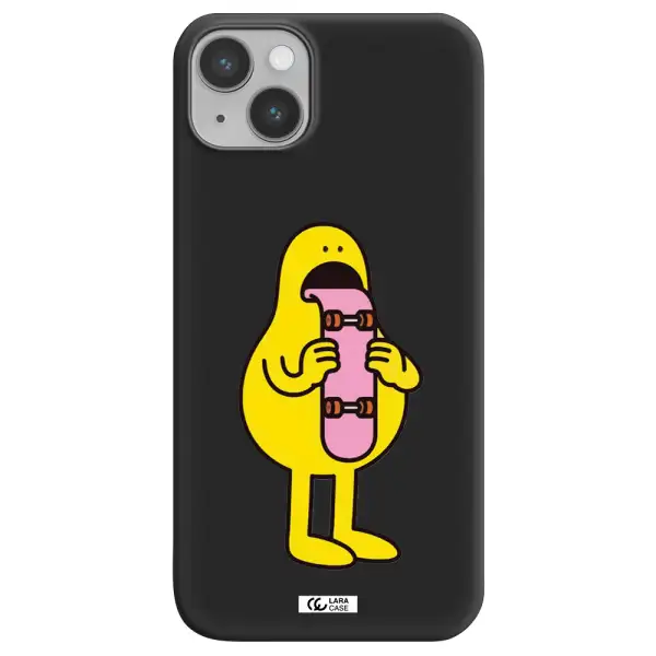 a cartoon character holding a skateboard Apple iPhone 14 plus Silicone black Case