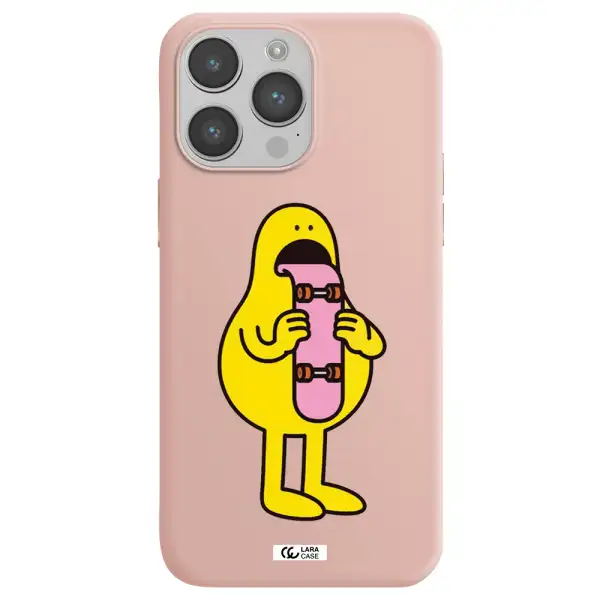a cartoon character holding a skateboard Apple iPhone 14 pro max Silicone pastel pink Case