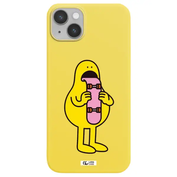 a cartoon character holding a skateboard Apple iPhone 14 Silicone canary yellow Case