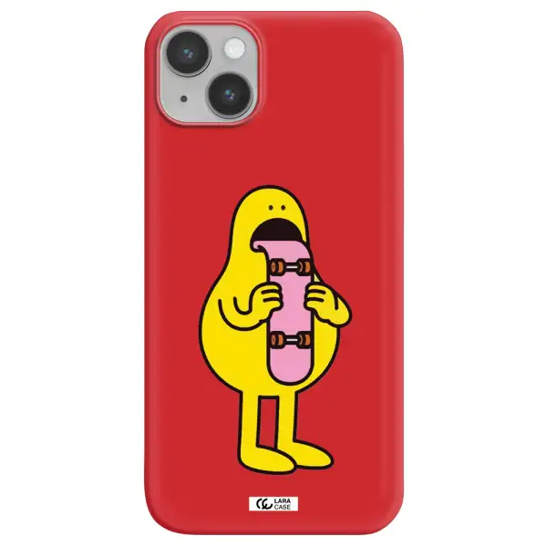 a cartoon character holding a skateboard Apple iPhone 14 Silicone Imperial Red Case