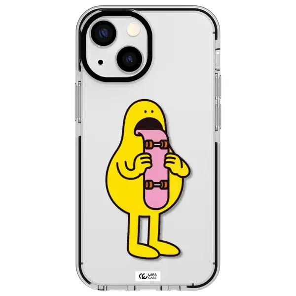 a cartoon character holding a skateboard Apple iPhone 15 impact black border Case