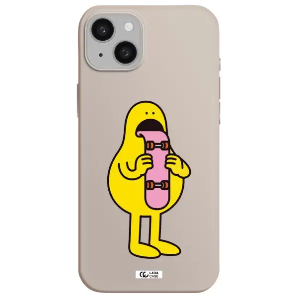 a cartoon character holding a skateboard Apple iphone 15 plus Silicone Stone Case