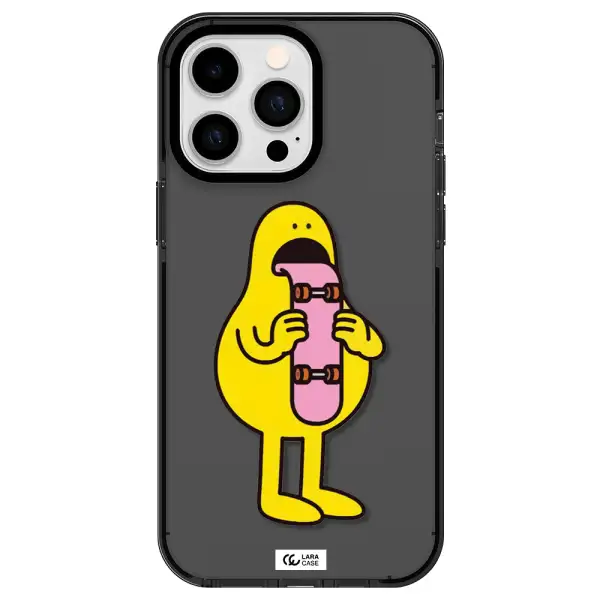 a cartoon character holding a skateboard Apple iPhone 15 Pro Max impact Smoke Black Case