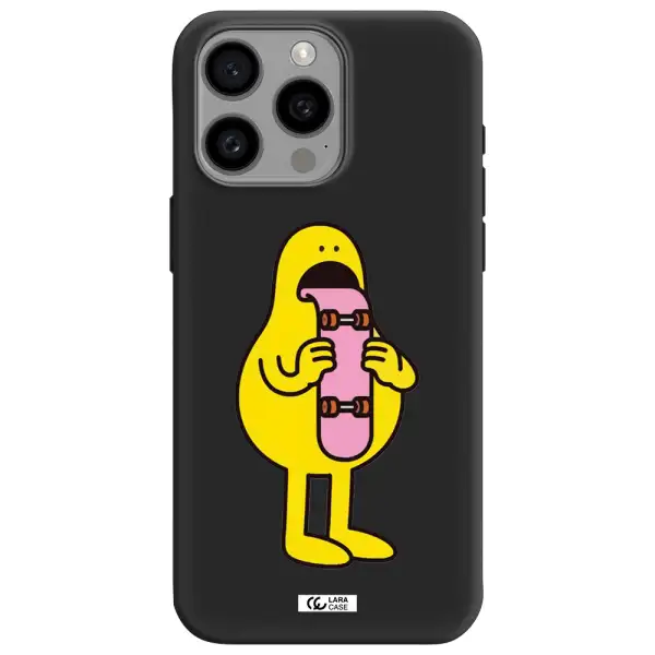 a cartoon character holding a skateboard Apple Iphone 15 Pro max Silicone black Case