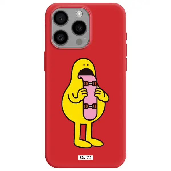 A Cartoon Character Holding A Skateboard Apple Iphone 15 Pro Max Silicone Imperial Red Case