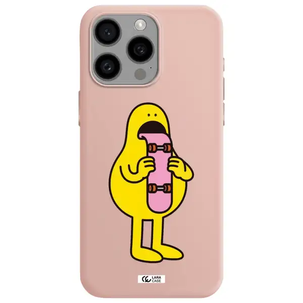 a cartoon character holding a skateboard Apple Iphone 15 Pro max Silicone pastel pink Case
