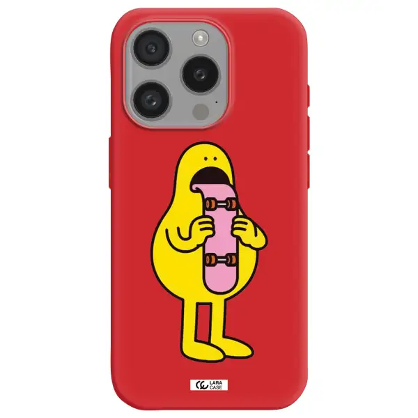 A Cartoon Character Holding A Skateboard Apple Iphone 15 Pro Silicone Imperial Red Case