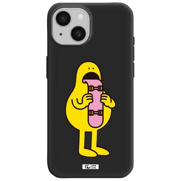 a cartoon character holding a skateboard Apple iPhone 15 Silicone black Case