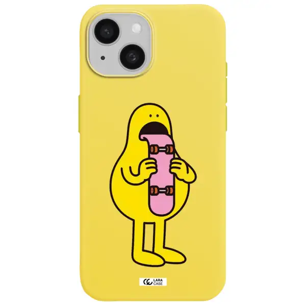a cartoon character holding a skateboard Apple iPhone 15 Silicone canary yellow Case
