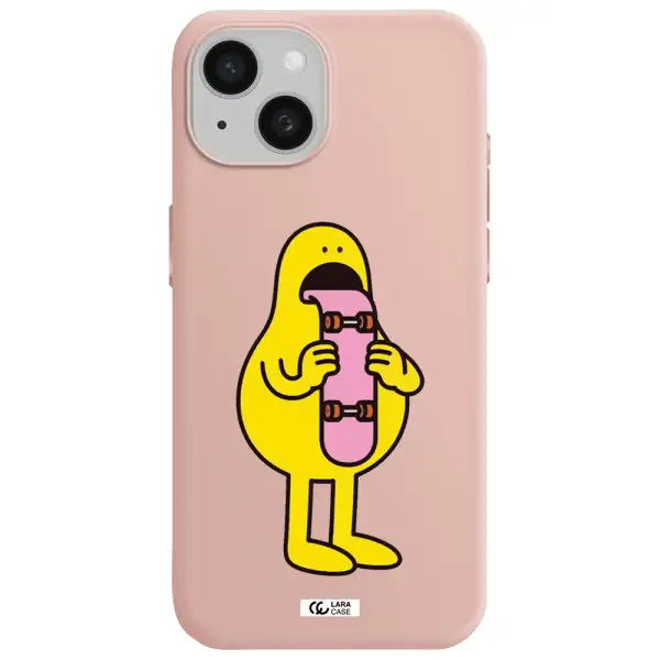 A Cartoon Character Holding A Skateboard Apple Iphone 15 Silicone Pastel Pink Case