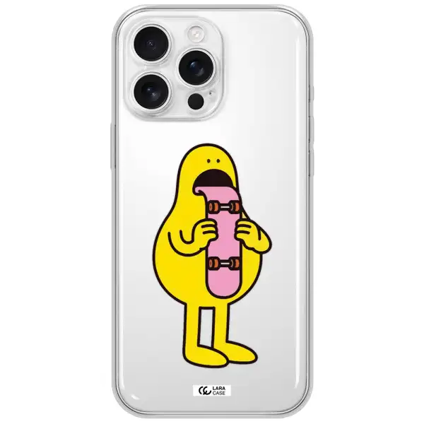 A Cartoon Character Holding A Skateboard Apple Iphone 16 Pro Max Clear Tpu Case