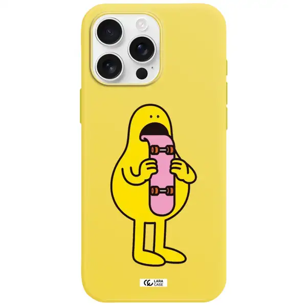 A Cartoon Character Holding A Skateboard Apple Iphone 16 Pro Max Silicone Canary Yellow Case