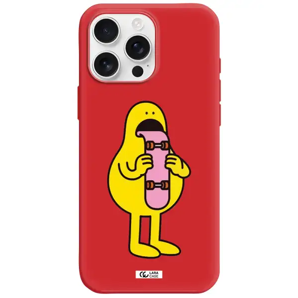 A Cartoon Character Holding A Skateboard Apple Iphone 16 Pro Max Silicone Imperial Red Case