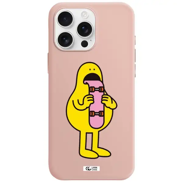 A Cartoon Character Holding A Skateboard Apple Iphone 16 Pro Max Silicone Pastel Pink Case