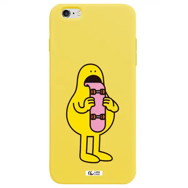 a cartoon character holding a skateboard Apple iPhone 6 plus Silicone canary yellow Case