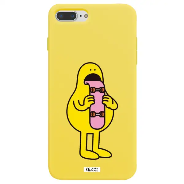 a cartoon character holding a skateboard Apple iPhone 7 plus Silicone canary yellow Case