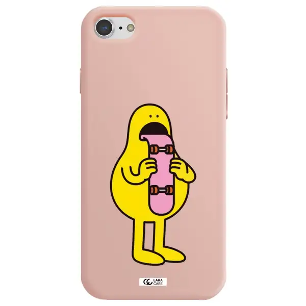a cartoon character holding a skateboard Apple iPhone 7 Silicone pastel pink Case