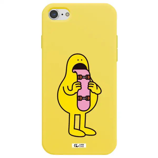a cartoon character holding a skateboard Apple iPhone 8 Silicone canary yellow Case
