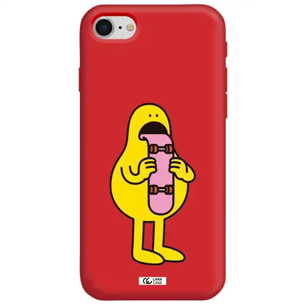 a cartoon character holding a skateboard Apple iPhone se 2020 Silicone Imperial Red Case