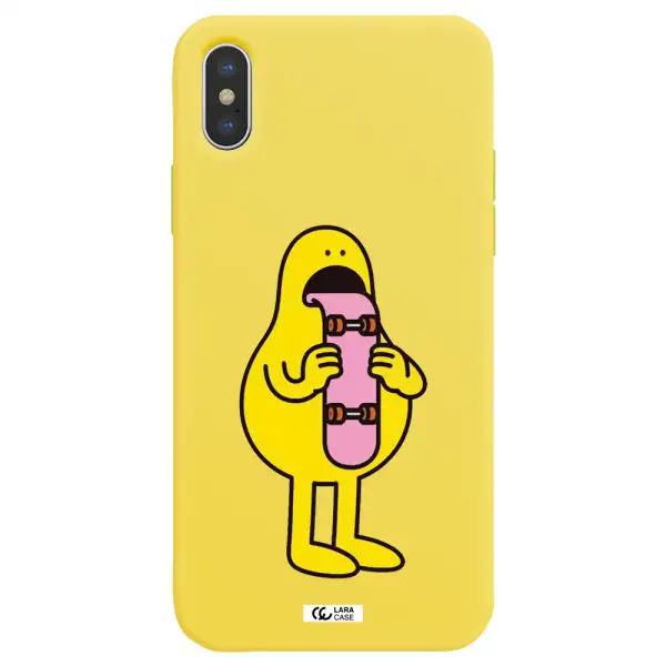 a cartoon character holding a skateboard Apple iPhone X Silicone canary yellow Case