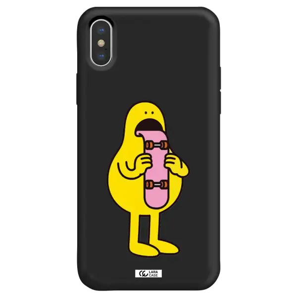 a cartoon character holding a skateboard Apple iPhone XS Silicone black Case