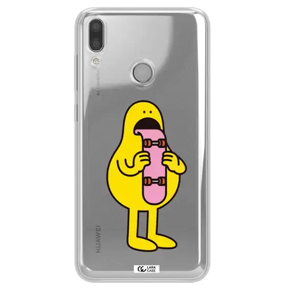 a cartoon character holding a skateboard Huawei Y7 2019 Clear TPU Case