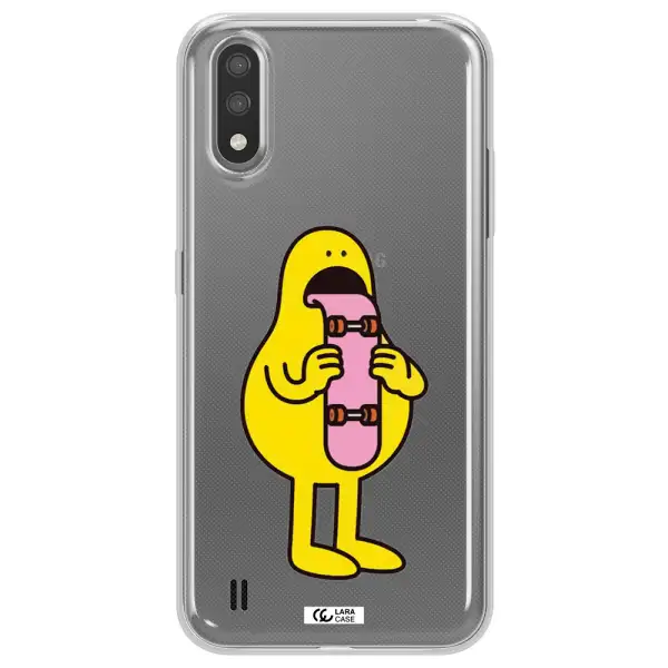 a cartoon character holding a skateboard Samsung A01 Clear TPU Case
