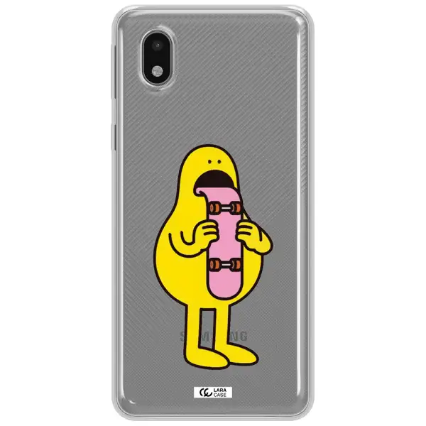 A Cartoon Character Holding A Skateboard Samsung A01 Core Clear Tpu Case