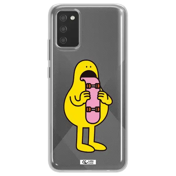 a cartoon character holding a skateboard Samsung A02S Clear TPU Case