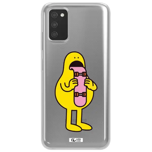 a cartoon character holding a skateboard Samsung A03S Clear TPU Case